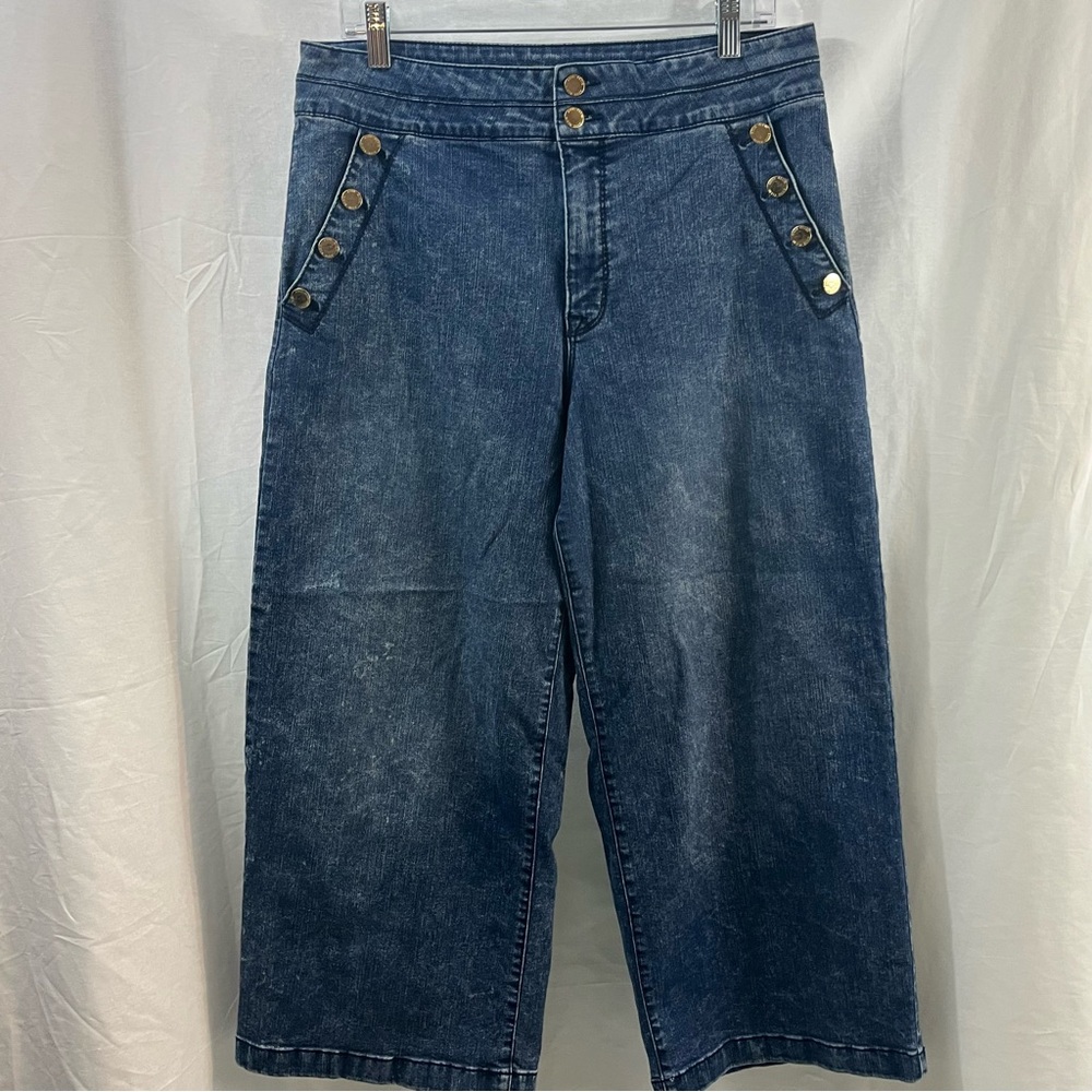 Anne Klein Womens High Rise Denim Wide Leg Jeans Navy Size 14